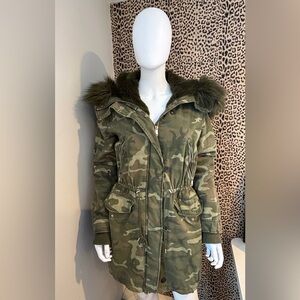 Zara Camouflage Utility Jacket with Fur Trim